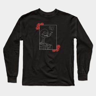 Smoking Skeleton With Roses | Death | Halloween Long Sleeve T-Shirt